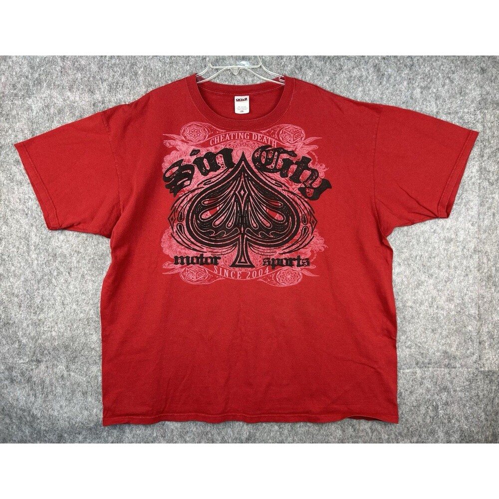 VTG Sin City Motorsports Red T-Shirt Spades Y2K Grunge Size 2XL